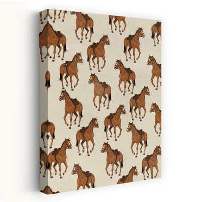 Saddled Horses Pattern Classic Rustic Vintage Horse Landscape Nature Wall Art Print 1 Piece Wrapped Canvas Wall Art