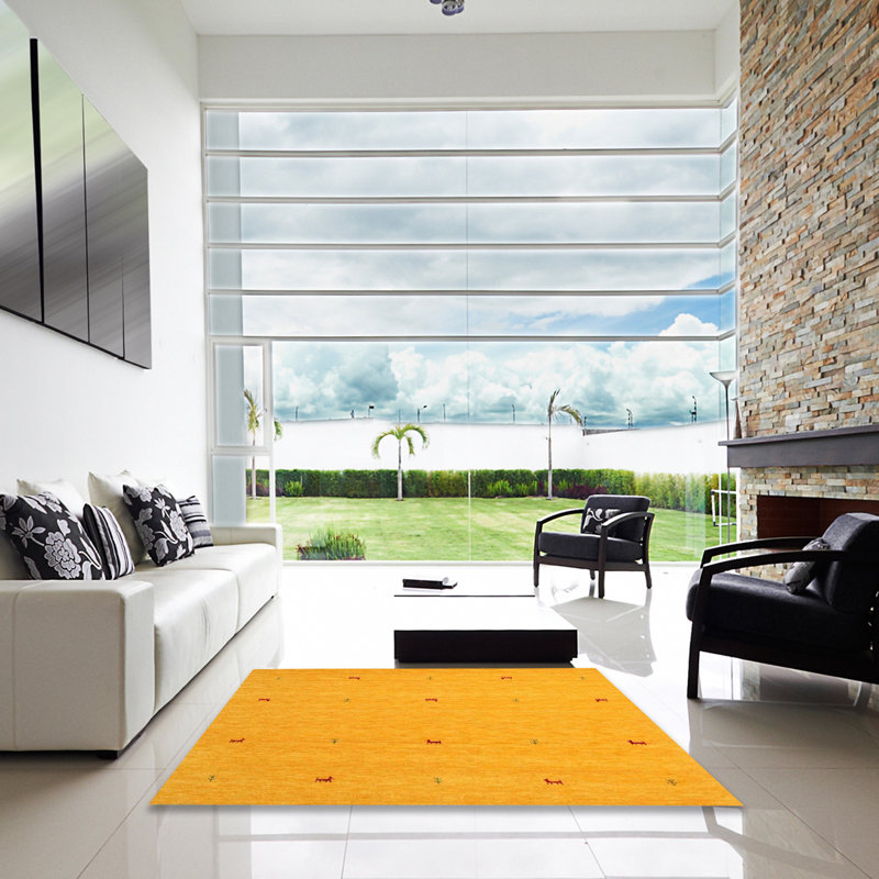 Tapis de zone jaune contemporaine, Carré 3 pi