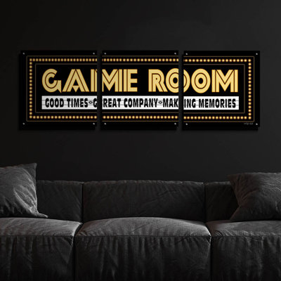 Epic Art 'Game Room Sign' by Cindy Jacobs, Acrylic Glass Wall Art, 3 Piece Set