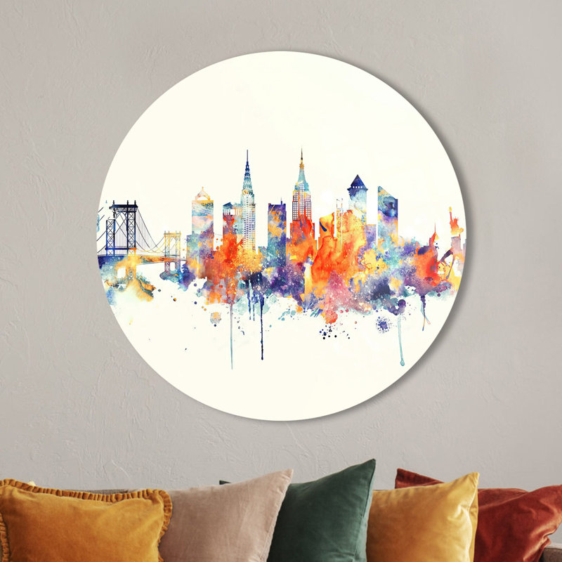 «New York Skyline», art mural en verre coloré pour la décoration contemporaine, H 15,7 po x l 15,7 po