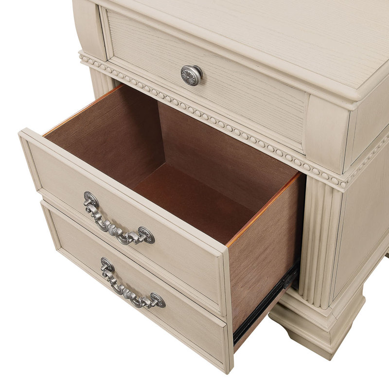Table de chevet avec USB, blanc antique, Blanc antique