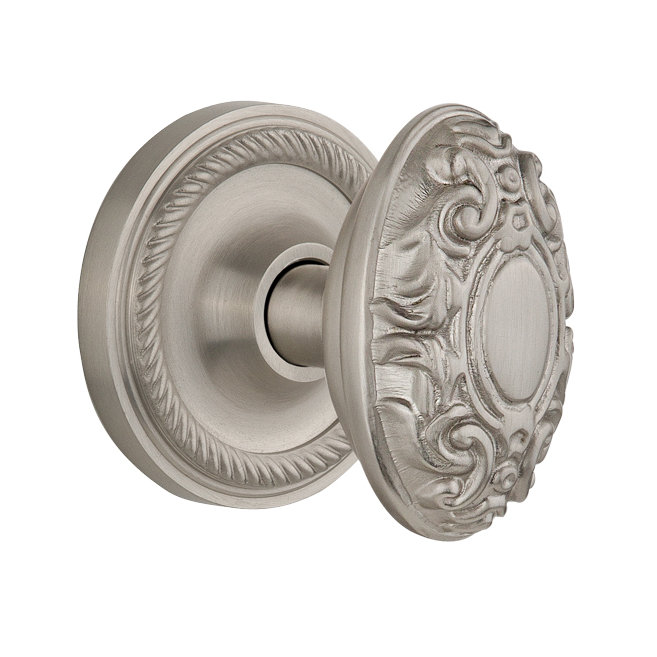 Rosette en corde avec bouton de porte victorien, Nickel satiné