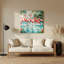 Art mural bleu hawaïen avec flamants roses-1295168481