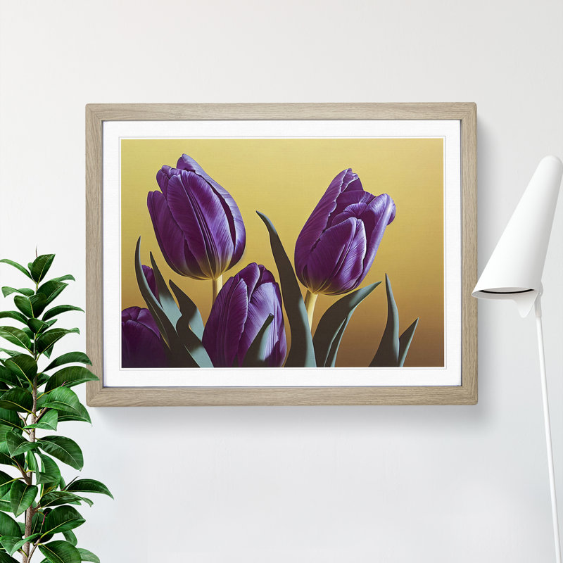 XH1022-7129X Precious Tulip Flowers 1 Piece Single Picture Frame Wall Art, 34cm H x 46cm W x 2cm D, Oak Framed