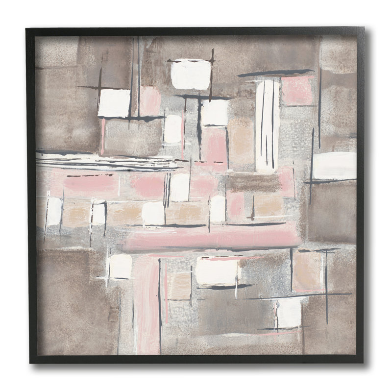 Motif géométrique abstrait rose pâle et doux, Giclée encadrée noir minuit, H 12 po x l 12 po x P 1,5 po