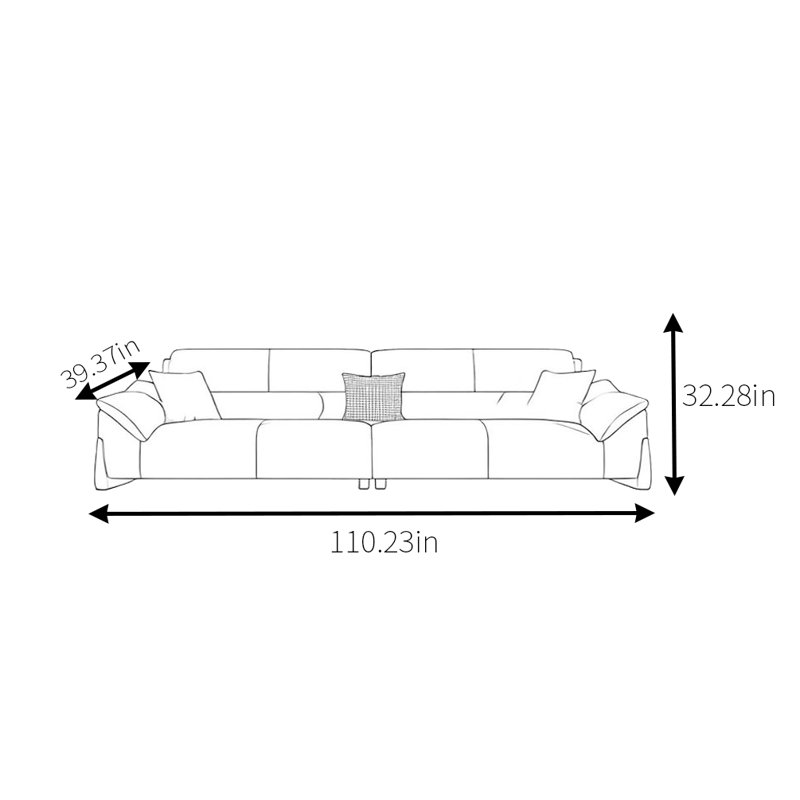 Canapé moderne en tissu simple, 3, H 32,28 po x l 110,23 po x P 39,37 po