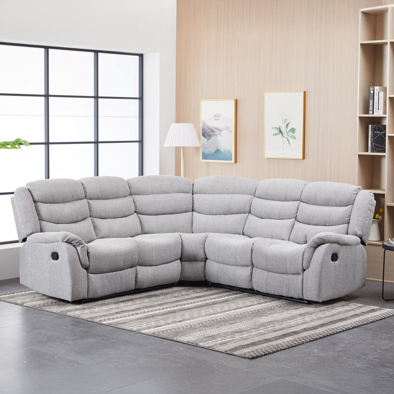 Alesandro 5 Seater Fabric Reclining Corner Sofa , Light Grey