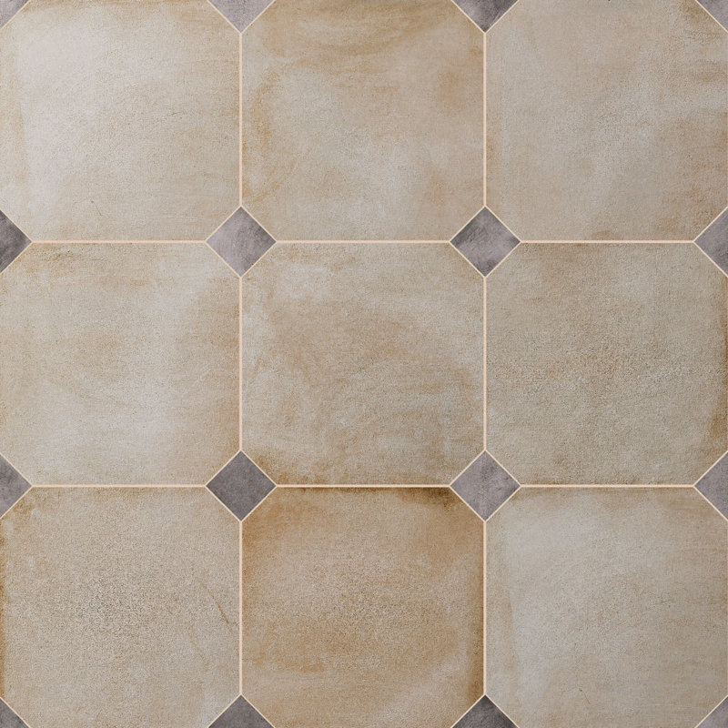 Laverton Octagon W/Taco 7-7/8 In. X 7-7/8 In. Porcelain Floor And Wall Tile, Beige/Gray