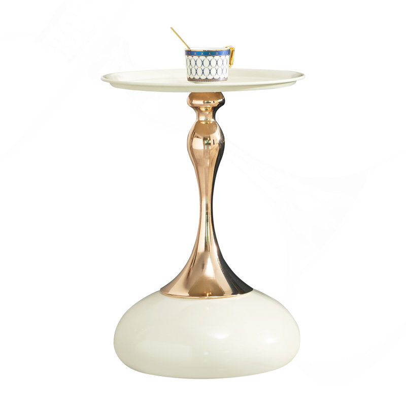 Small Round Coffee Table, Gold, White