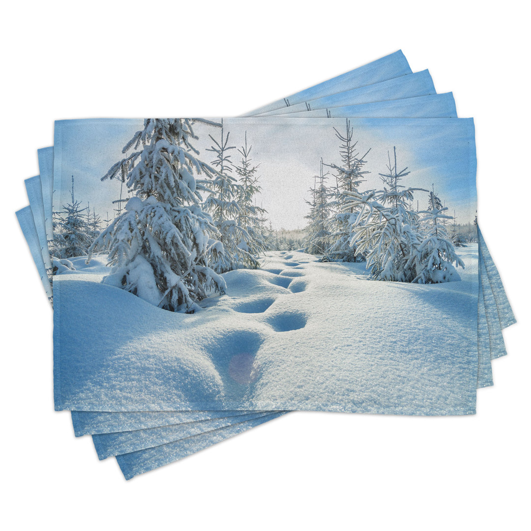 Platzmatten, Blauer Himmel Baum-Abdrücke, Winter, Blau Weiss