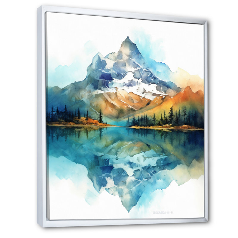 " Calming Mountain Riverside III ", 32" H x 16" W x 1" D, White Floater Framed