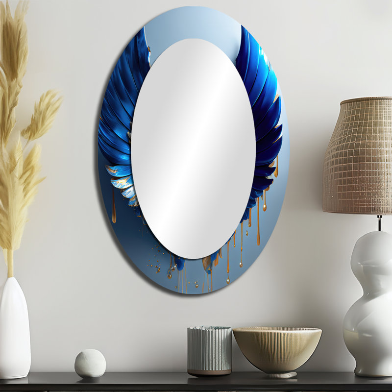 Miroir mural bleu et doré avec ailes d'ange V - blanc Glam, 36 po x 24 po