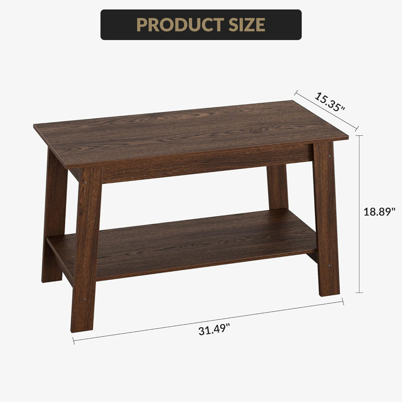 Table basse de style campagne moderne avec tablette de rangement, table de salon rectangulaire à 2 niveaux, tables de cocktail industrielles pour le bureau à domicile