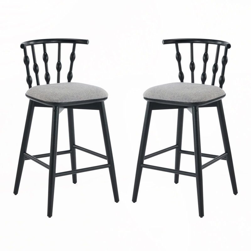 Wooden Barstool, Gray Seat/ Black Frame