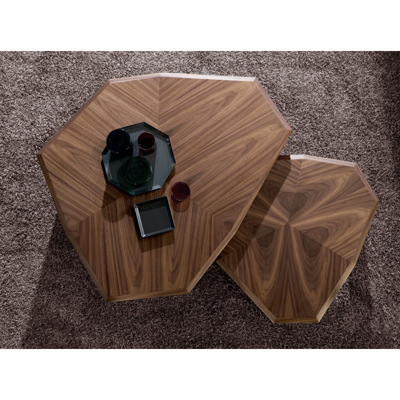 Asymmetrical walnut and black coffee table