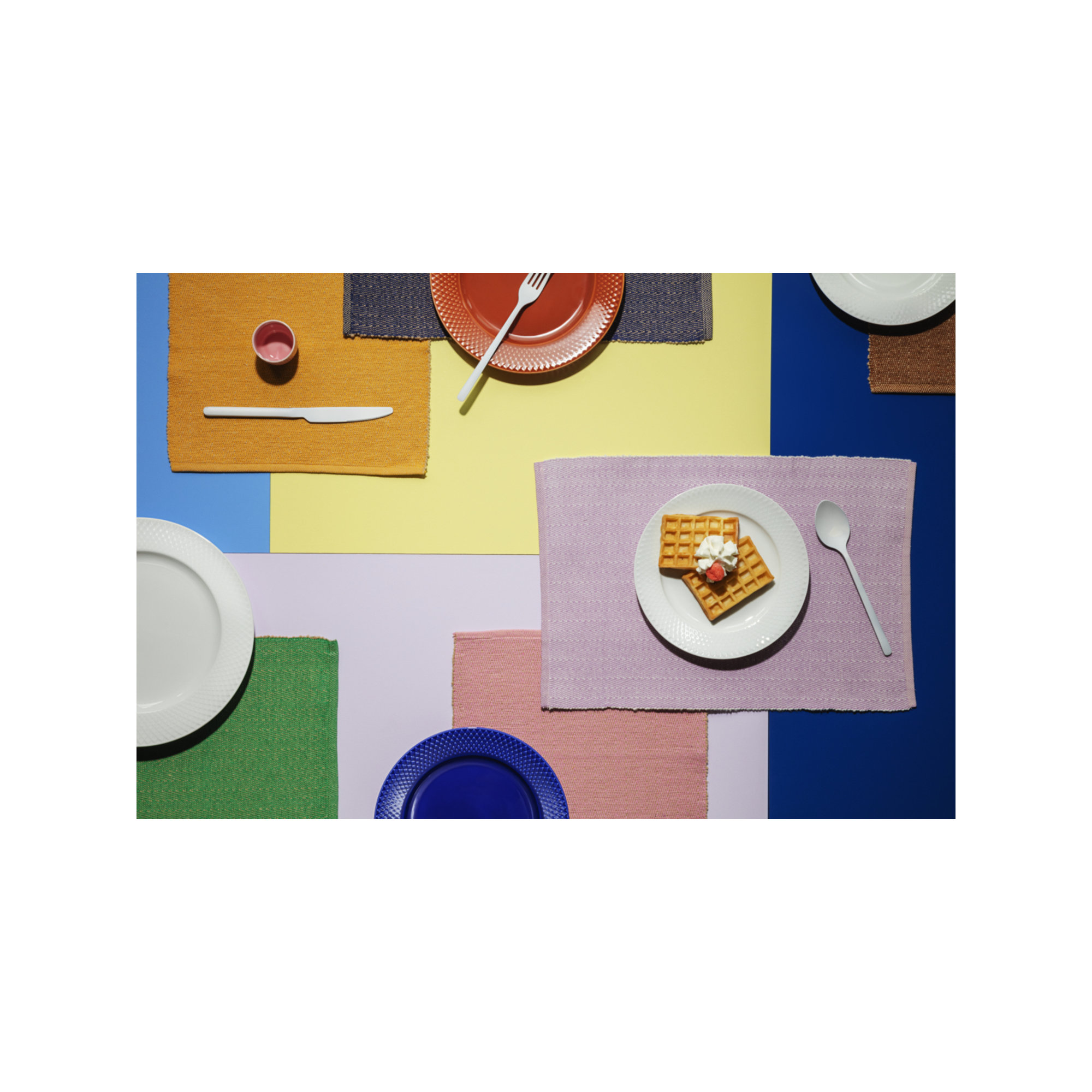 Rhombe Color Cotton Herringbone Rectangle Placemat, Rose