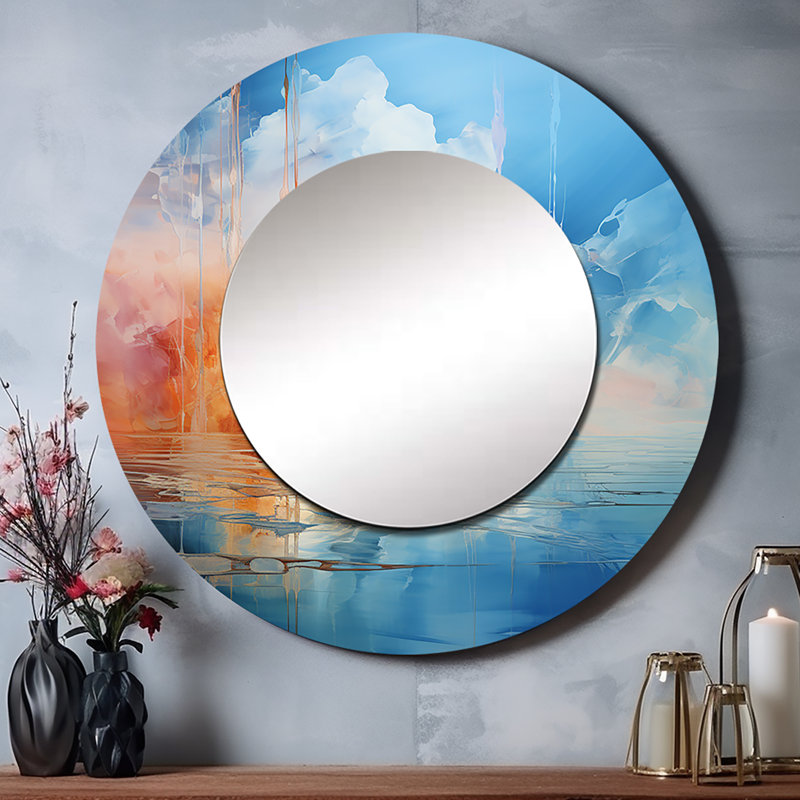 Clouds Skys Canvas I - miroir décoratif nuage, miroir mural rond orange, impression d'art en métal, 36 po x 36 po