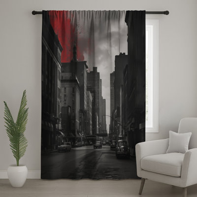 Vintage City Street Window Curtains, Cityscape Sheer & Blockout Curtains - 1 Panel