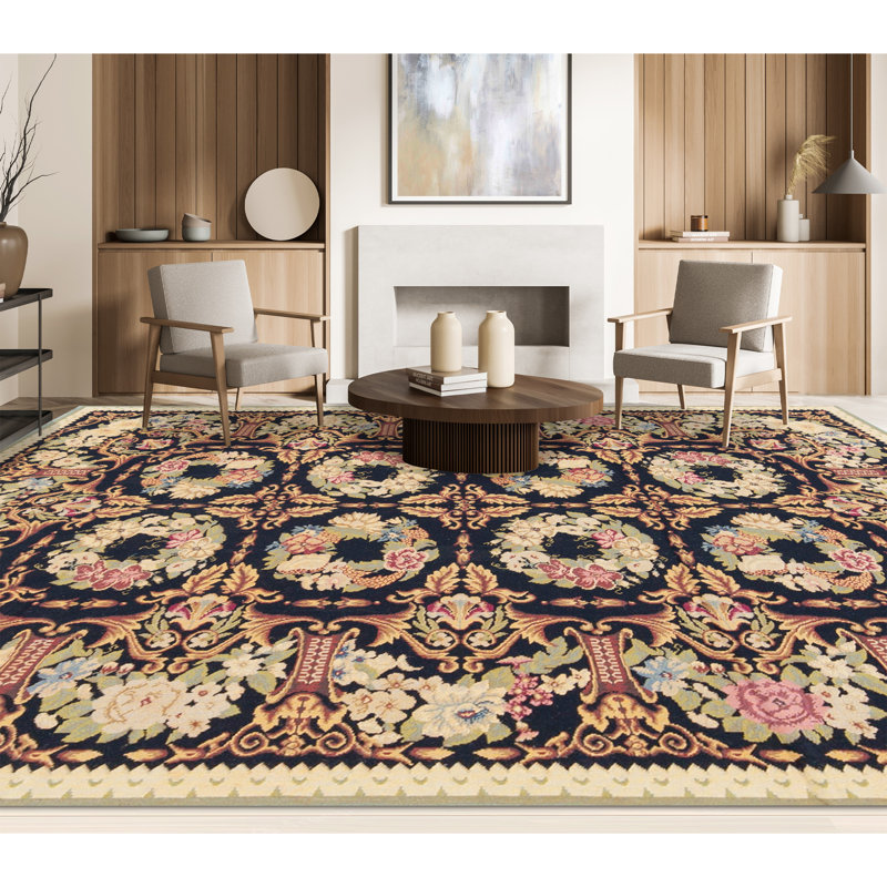 Hand-Knotted High-Quality Black and Gold Area Rug