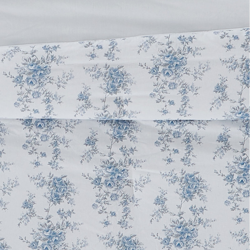  Ensemble d'édredon en coton bleu / blanc, Édredon simple extra long + 1 taie décorative st
