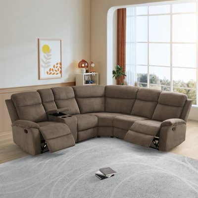 Manual Reclining Sectional Sofa Set, Living Room Furniture Sets,l Shaped Reclining Sectional Corner Couch, Comfy 6-seat Corduroy Fabric Recliner Couch With Coffee Table/cup Holders For Office