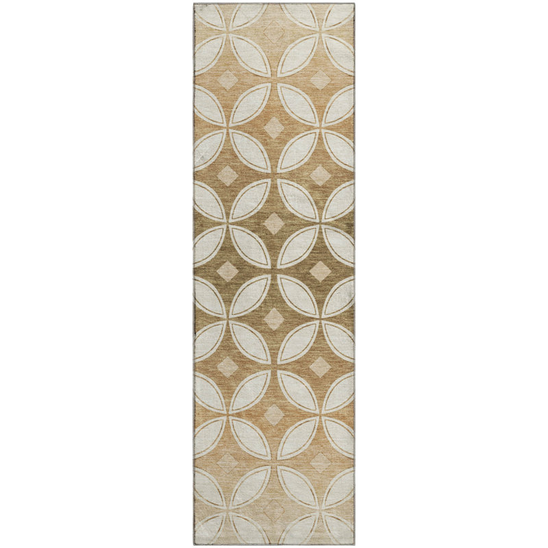 Premium Machine Washable Mayfield AMF2423 Geometric Rug, 2'3" x 7'6" Runner, Copper
