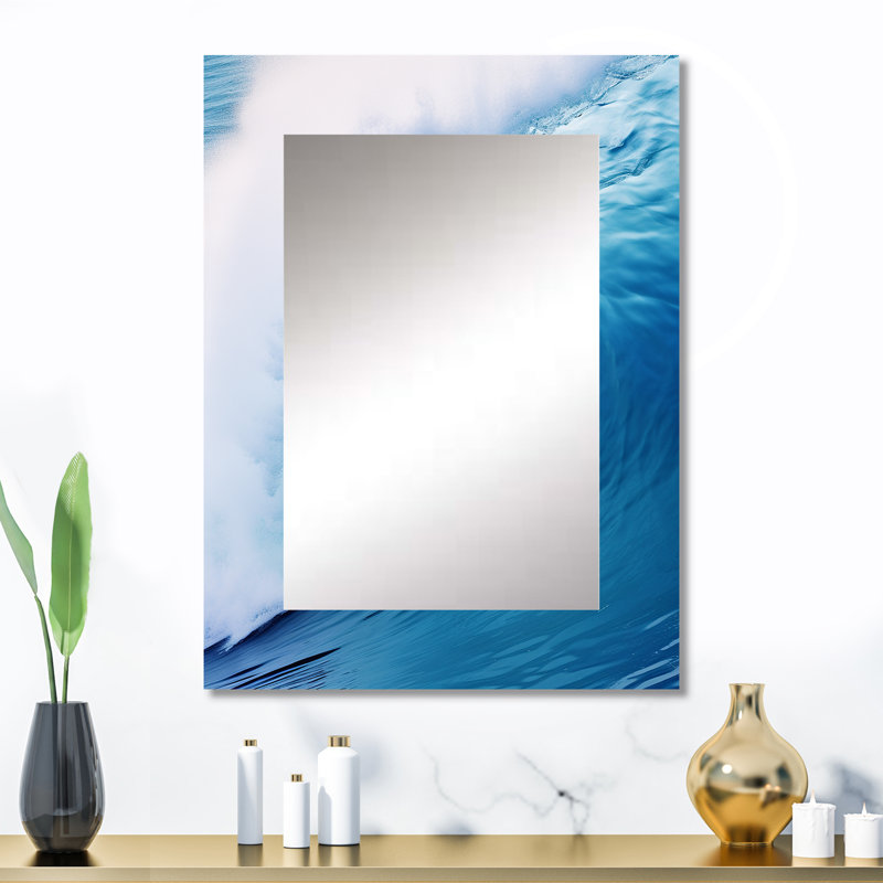 Blue Wave Blue Wonder - miroir côtier, miroir mural bleu unique, impression d'art en métal, 32 po x 24 po