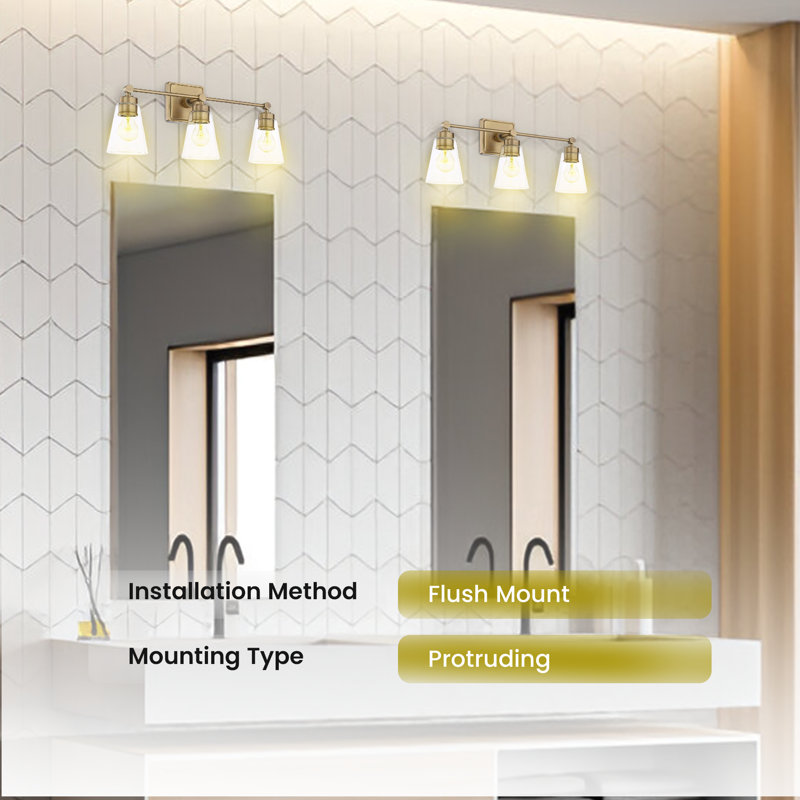 Meuble-lavabo 3 lumières Capital Lighting Lutfiya - Abat-jour en verre transparent avec finition laiton vieilli