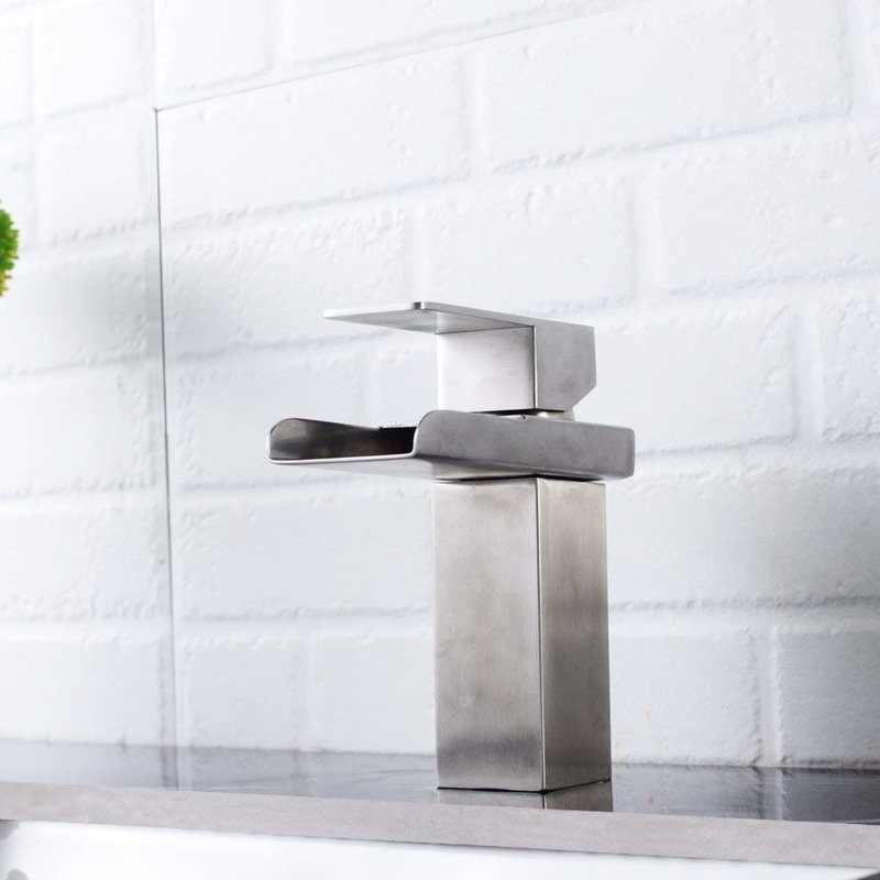 Robinet de salle de bain en nickel brossé - monotrou, poignée avec surface en terre, fonction trou