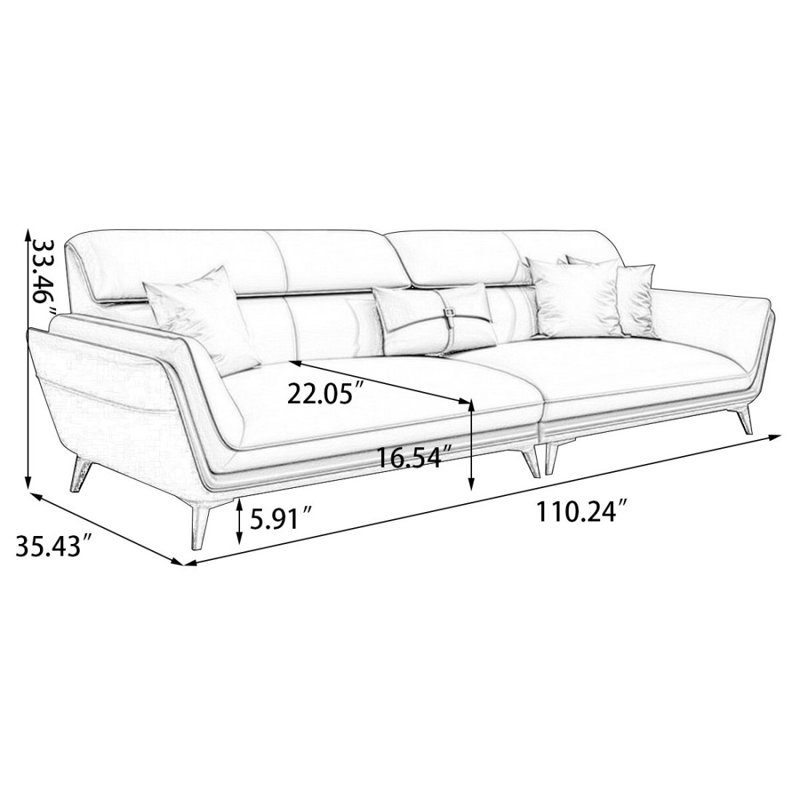 Canapé modulaire gris en cuir véritable, H 33,46 po x l 110,24 po x P 35,43 po, Gris / Orange