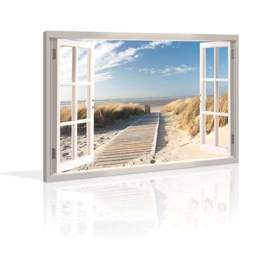 House of Strandbilder Gartenposter - - Hampton Fensterblick - Palmen Strandfenster Meer
