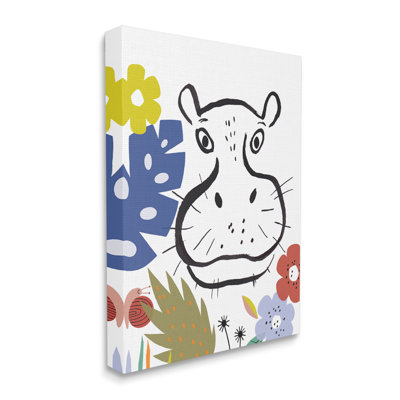 «Hippopotamus Botanical Jungle», dessin de safari, art mural surdimensionné par Abi Hall