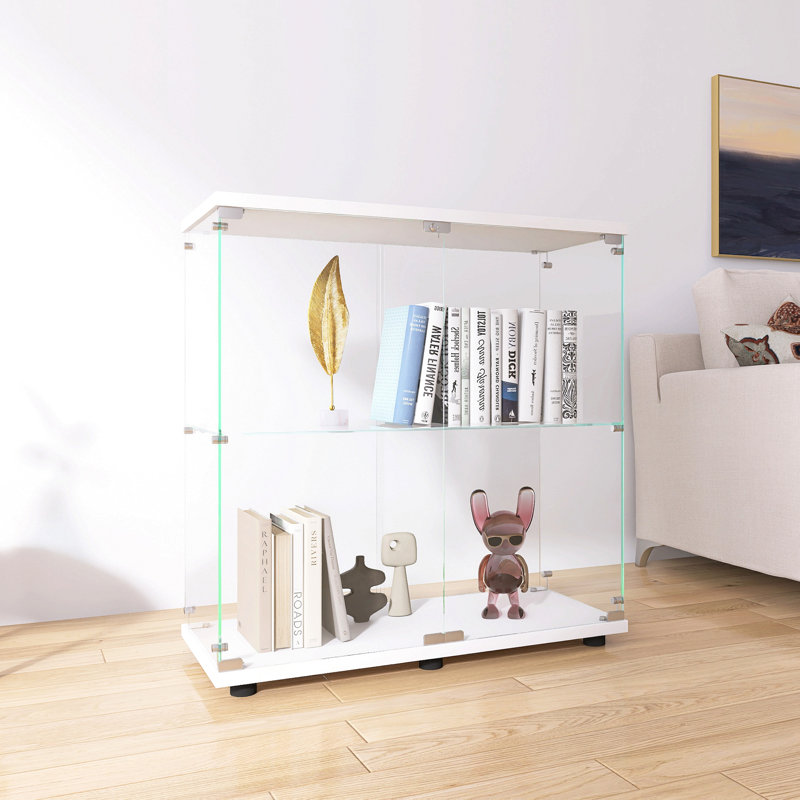 Vitrine en verre à deux portes Vitrine en verre à 2 portes avec porte, bibliothèque de plancher sur pied pour le bureau de la chambre à coucher, 33,35 po x 31,69 po x 14,37 po