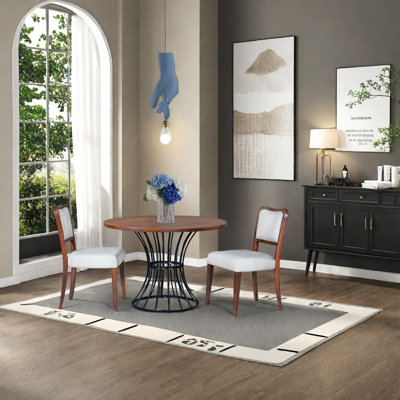 Space-saving Round Dining Table Sets With Wood & Metal, Rustic-modern Style For Kitchen