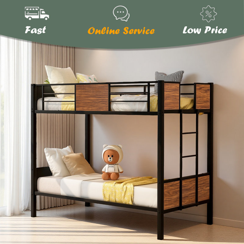 Lit superposé à structure en acier de style moderne avec barrière de sécurité, échelle intégrée pour chambre à coucher, dortoir, adultes