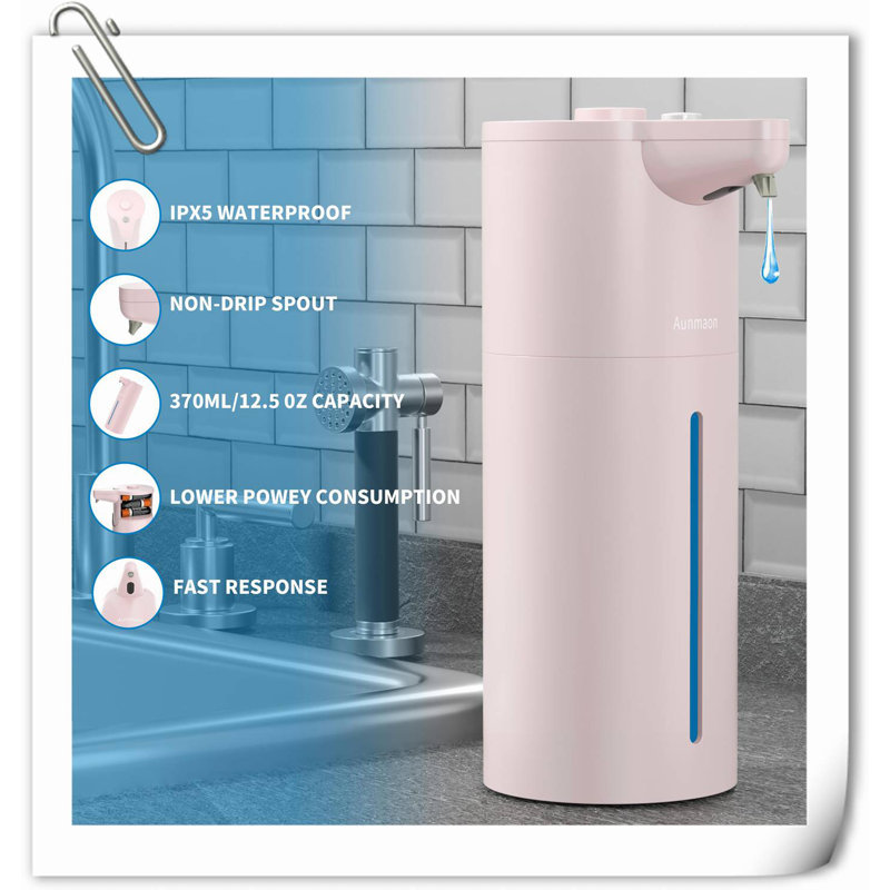 Distributeur de savon automatique sans contact, distributeur de savon à main 50 volume réglable pour batterie liquide épaisse et mince électrique, distributeur de savon à vaisselle pour cuisine, distributeur de savon automatique mains libres rose