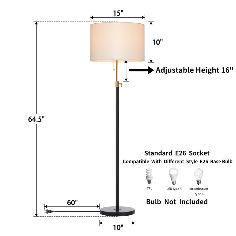 64.5'' Adjustable Floor Lamp, Black/Gold
