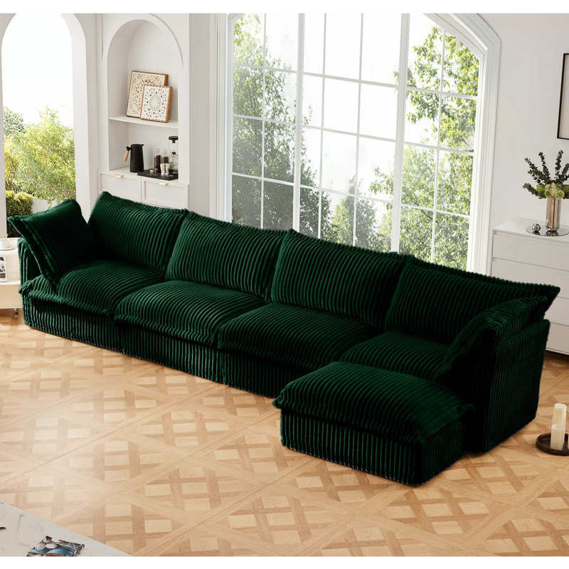 Canapé modulaire long en L à housse avec housse, canapé 4 places avec accoudoirs souples, canapé à assise profonde avec 2 grands coussins, canapé confortable, tissu en velours côtelé