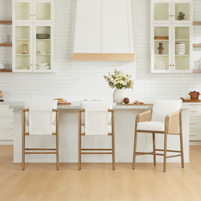 Upholstered Wood and Rope Counter Stools