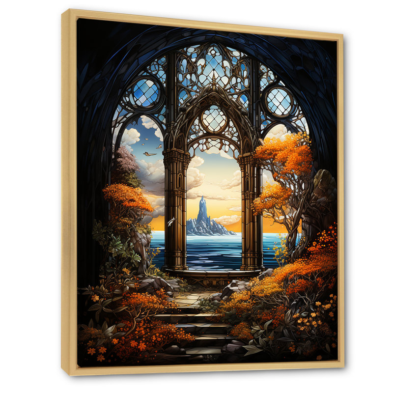 Fleur d'oranger orange fenêtre - art mural de fenêtres côtières, Cadre flottant brun, H 40 po x l 30 po x P 1,5 po