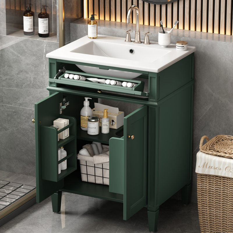 Meuble-lavabo 24 po avec comptoir en céramique, Vert