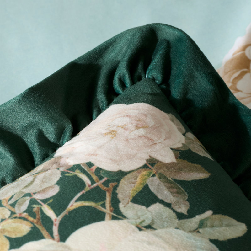 Rose Garden Frill Recycled Polyester Velour Cushio Floral Green Square Throw Cushion Cover
