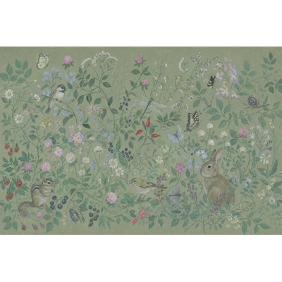 Woodland Wildlife Wallpaper Green Floral Meadow Wall Mural