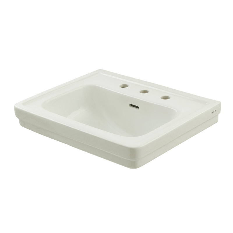 Promenade Vitreous China 24" Pedestal Bathroom Sink with Overflow, Cotton, 8" Widespread