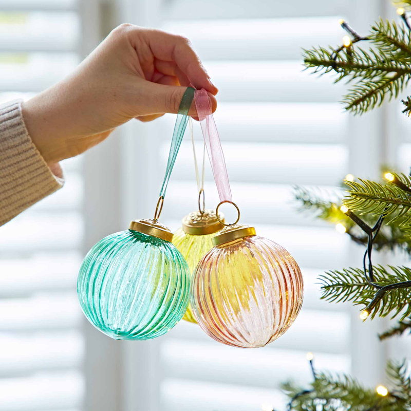 8cm Clear Glass Ball Ornament, Yellow