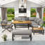 Outdoor Sofa Set With X-shaped Metal Frame, 8 Cm Cushions & Plastic Wood Armrests