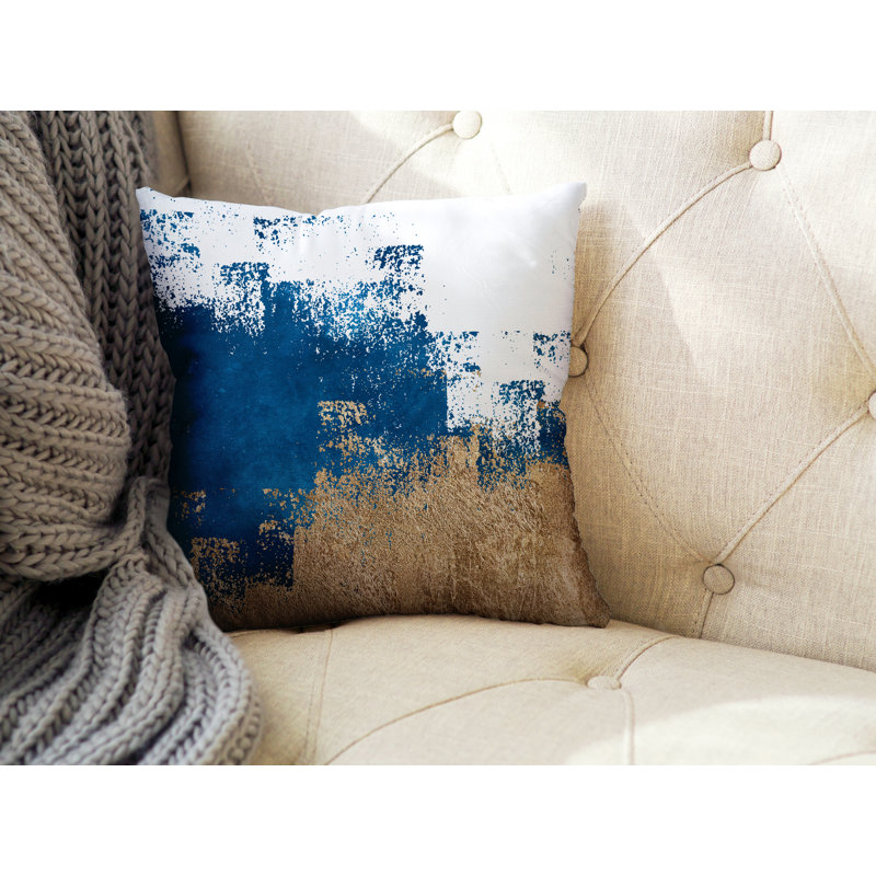 Coussin décoratif intérieur / extérieur Wes, L 19 po x H 19 po, Turquoise / or / blanc