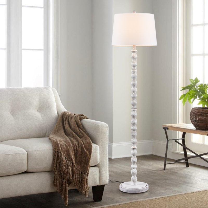 Lampe sur pied standard 59,5 "avec abat-jour en tissu blanc