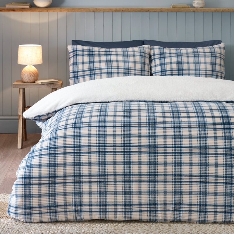 Cosy Ribbed Check Duvet Cover Set, Single, Blue