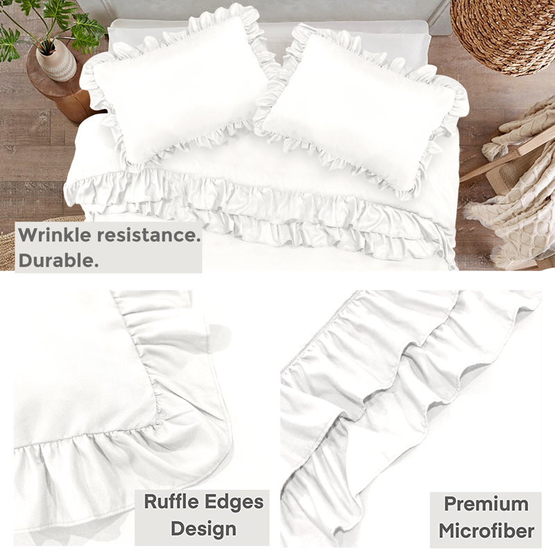 Jimi Microfiber Solid Colour Duvet Cover with Pillowcases, Single, White
